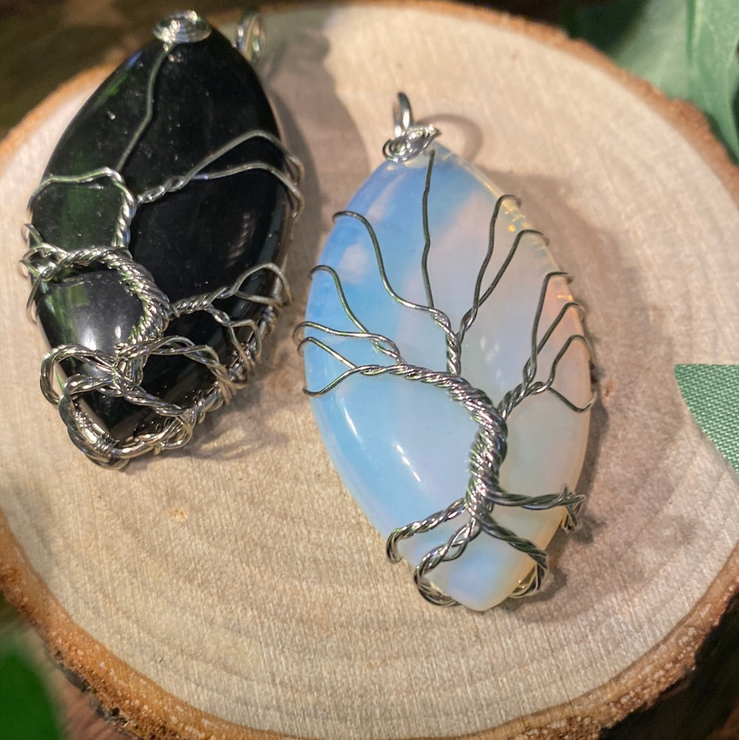 Wire wrapped opal necklace