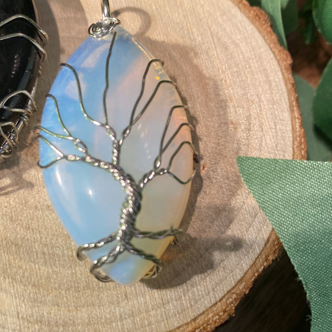 Wire wrapped opal necklace