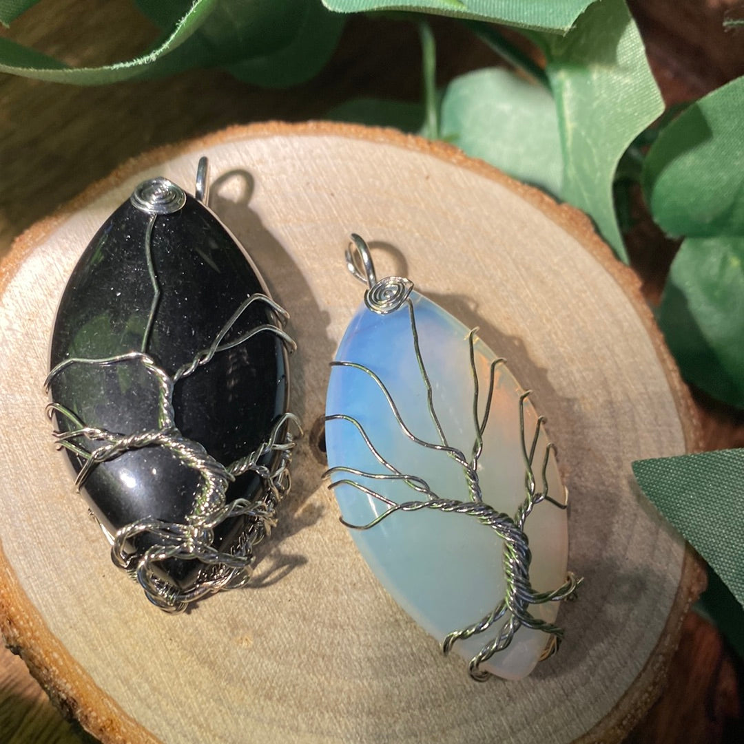 Wire wrapped opal necklace