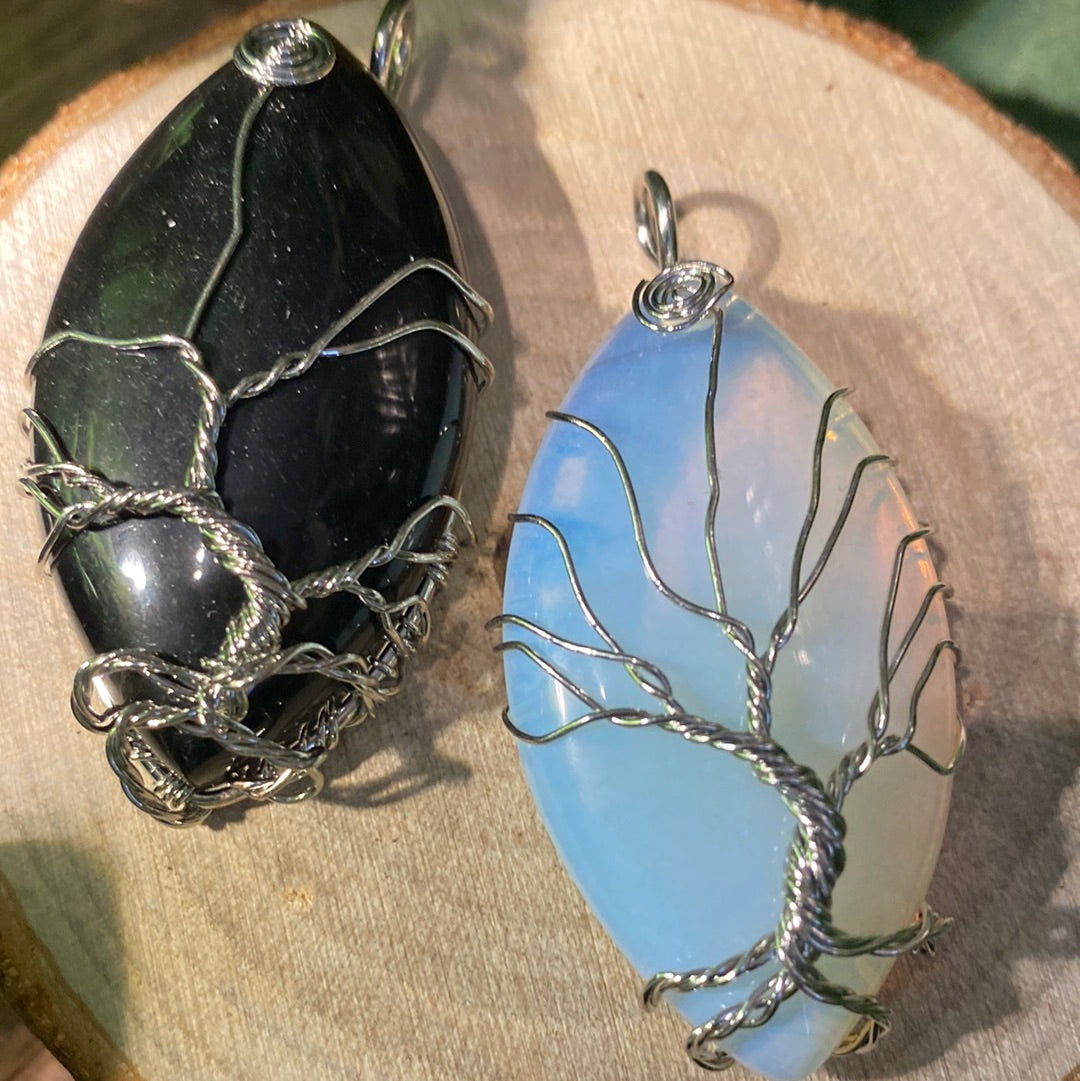 Wire wrapped opal necklace